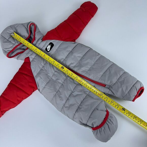 Nike Baby 3 Mo Fleece Lined Full Zip Puffer Snowsuit Atmosphere Gray Red Hooded - Picture 7 of 7